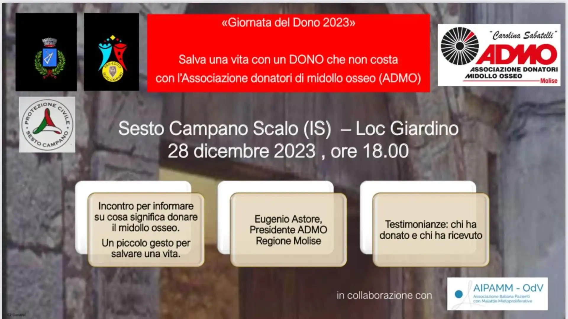 Sesto Campano: questa sera alle 18 l’evento dell’Admo denominato “Salva la vita con un dono che non costa”.